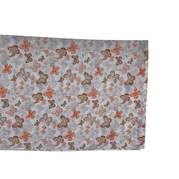 Vintage 70s Burlington Amari Butterflies Queen Flat Sheet Orange Brown - Picture 6 of 9